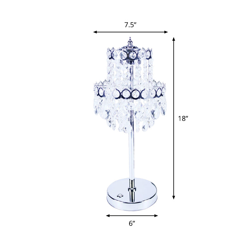 Integrated LED Table Light Vintage Bedroom Night Lamp with 2-Layer Crystal Fringe Shade in Clear Clearhalo 'Lamps' 'Table Lamps' Lighting' 862981