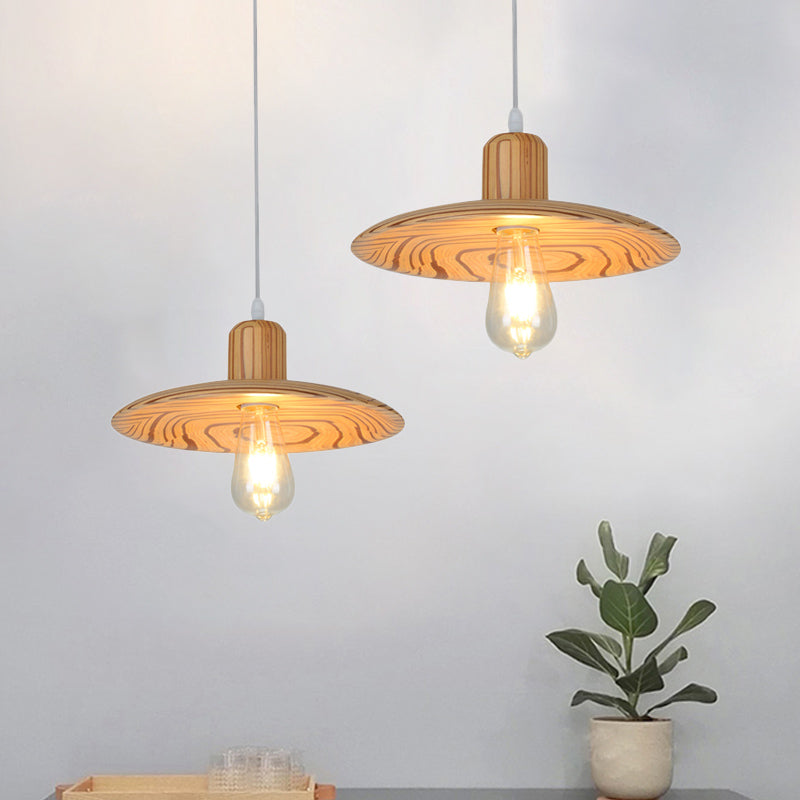 Wood Disk Shape Down Lighting Minimalist 1 Light Beige/Orange Red Hanging Pendant Lamp for Dining Room Clearhalo 'Ceiling Lights' 'Modern Pendants' 'Modern' 'Pendant Lights' 'Pendants' Lighting' 863273