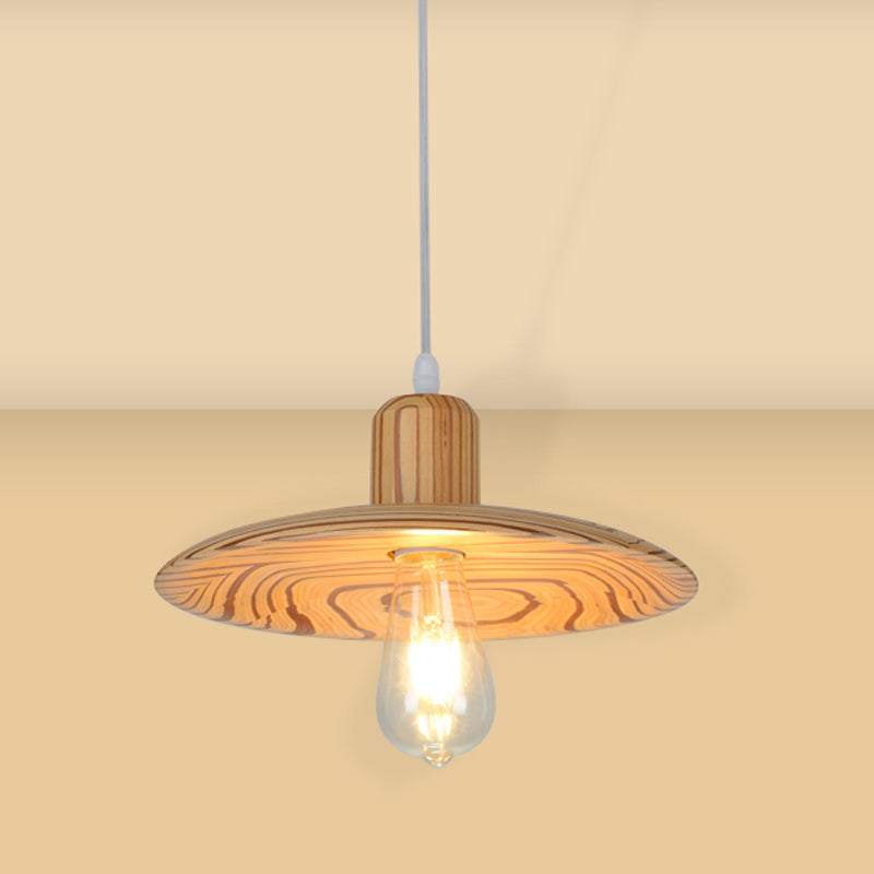 Wood Disk Shape Down Lighting Minimalist 1 Light Beige/Orange Red Hanging Pendant Lamp for Dining Room Wood Clearhalo 'Ceiling Lights' 'Modern Pendants' 'Modern' 'Pendant Lights' 'Pendants' Lighting' 863274