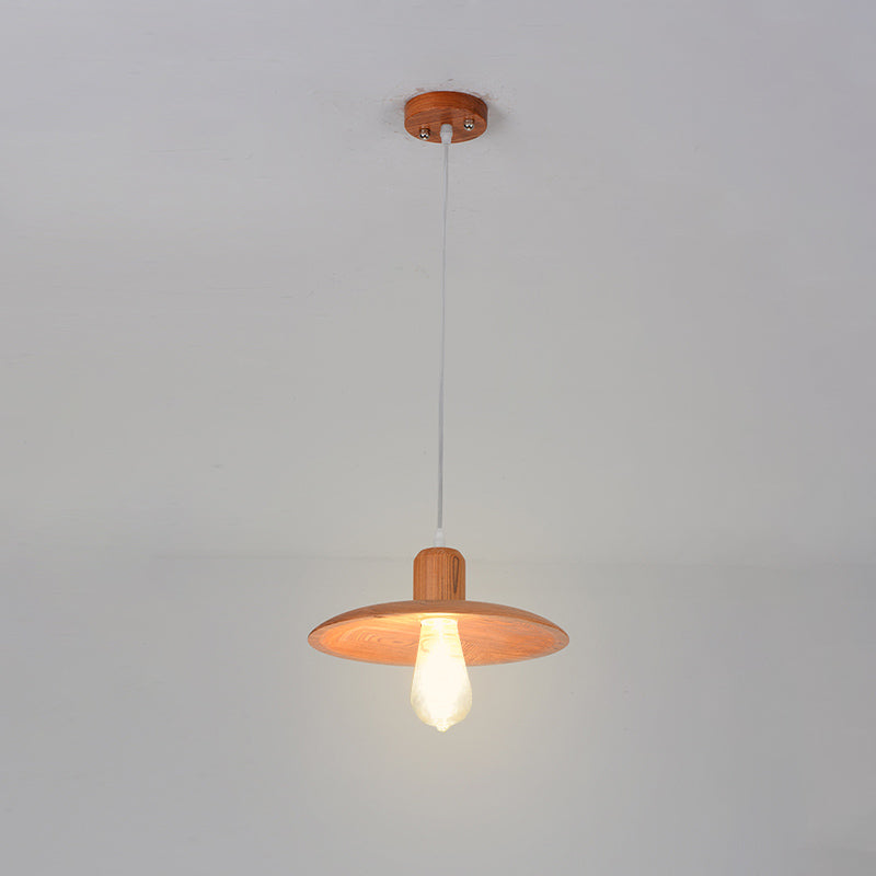 Wood Disk Shape Down Lighting Minimalist 1 Light Beige/Orange Red Hanging Pendant Lamp for Dining Room Clearhalo 'Ceiling Lights' 'Modern Pendants' 'Modern' 'Pendant Lights' 'Pendants' Lighting' 863279