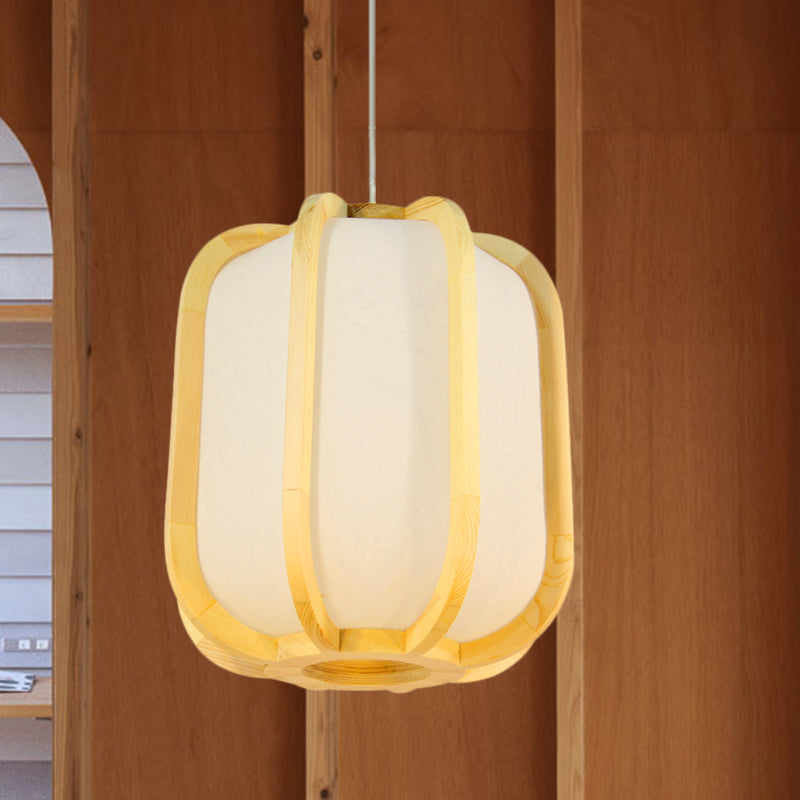 Lantern Wood Suspension Light Japanese 1-Light Beige Pendant Ceiling Lamp for Restaurant Clearhalo 'Ceiling Lights' 'Pendant Lights' 'Pendants' Lighting' 863290