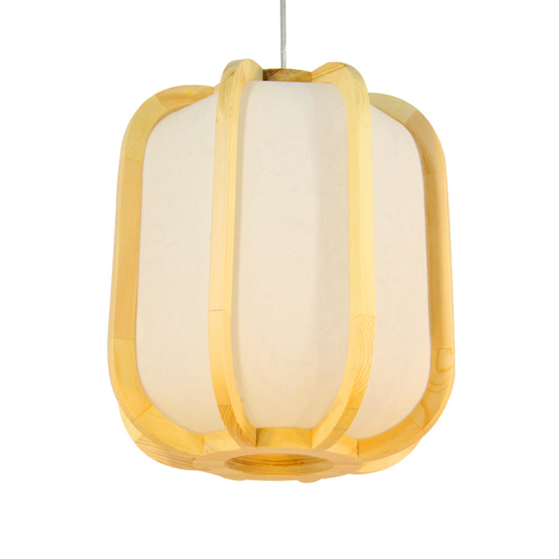 Lantern Wood Suspension Light Japanese 1-Light Beige Pendant Ceiling Lamp for Restaurant Clearhalo 'Ceiling Lights' 'Pendant Lights' 'Pendants' Lighting' 863291