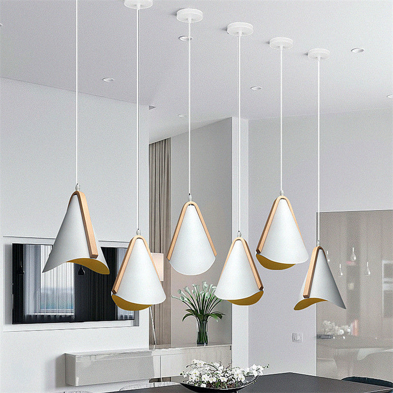 White-Wood Conic Drop Pendant Modernism 1-Bulb Metal Suspension Light over Dining Table Clearhalo 'Ceiling Lights' 'Modern Pendants' 'Modern' 'Pendant Lights' 'Pendants' Lighting' 863297