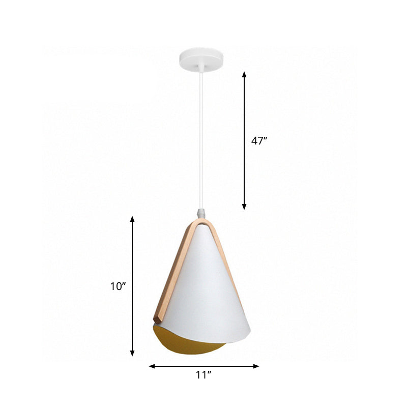 White-Wood Conic Drop Pendant Modernism 1-Bulb Metal Suspension Light over Dining Table Clearhalo 'Ceiling Lights' 'Modern Pendants' 'Modern' 'Pendant Lights' 'Pendants' Lighting' 863300