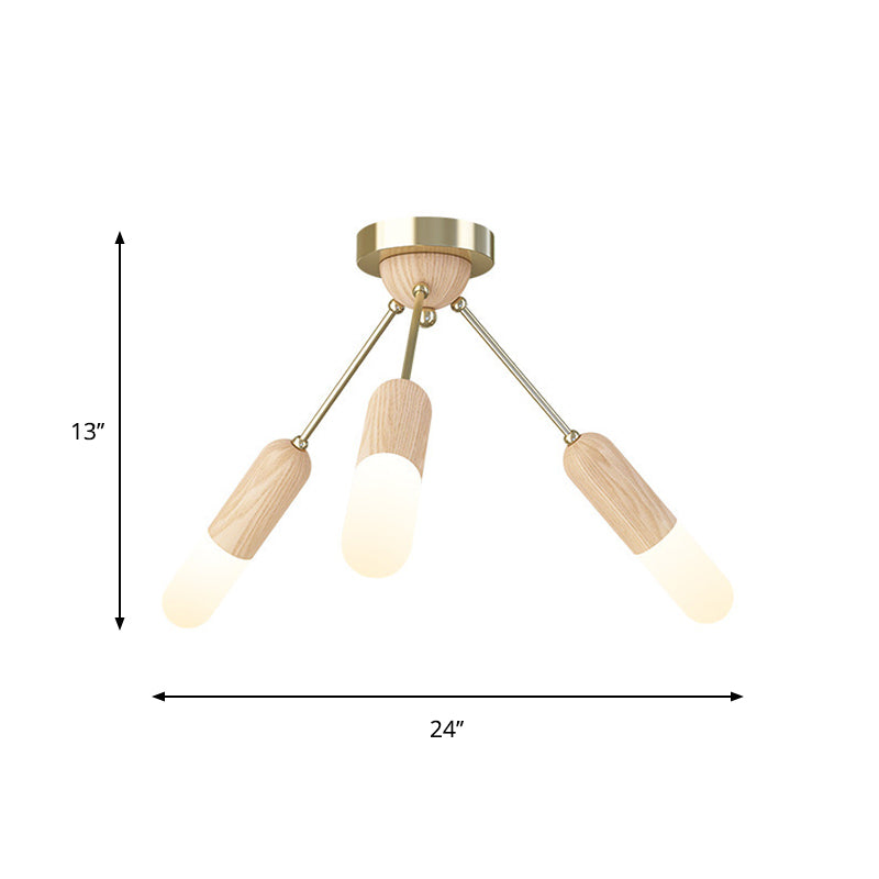 Wood Capsule Semi Mount Lighting Modernism 3/5-Light Beige Close to Ceiling Lamp for Bedroom Clearhalo 'Ceiling Lights' 'Close To Ceiling Lights' 'Close to ceiling' 'Semi-flushmount' Lighting' 863316