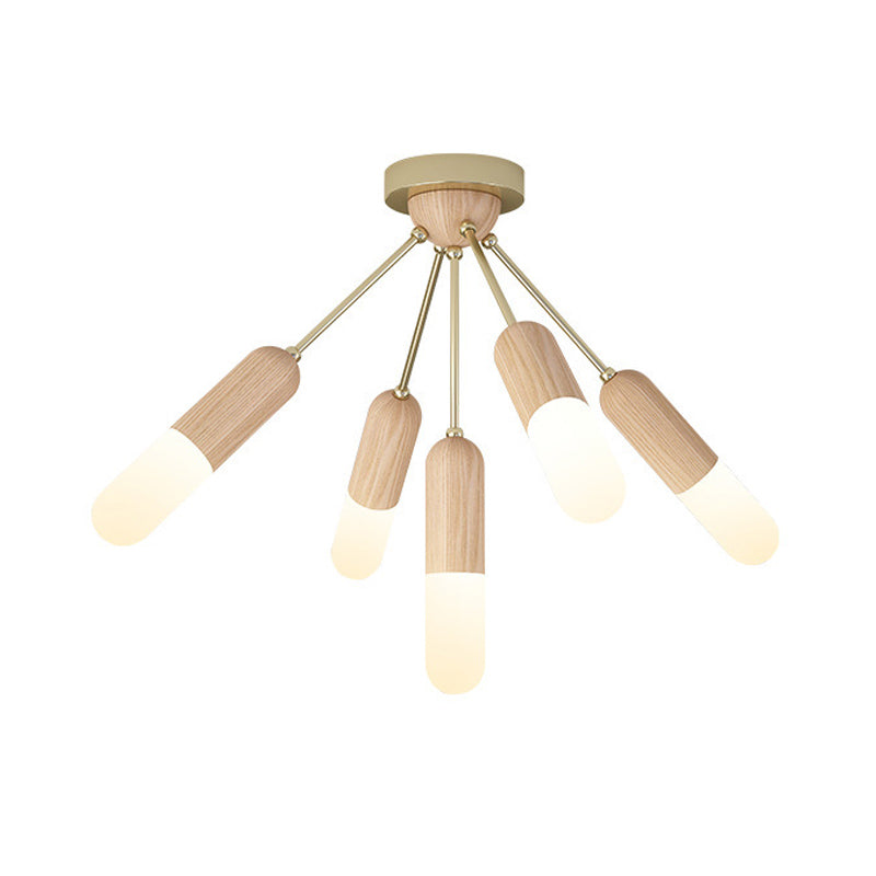 Wood Capsule Semi Mount Lighting Modernism 3/5-Light Beige Close to Ceiling Lamp for Bedroom Clearhalo 'Ceiling Lights' 'Close To Ceiling Lights' 'Close to ceiling' 'Semi-flushmount' Lighting' 863320