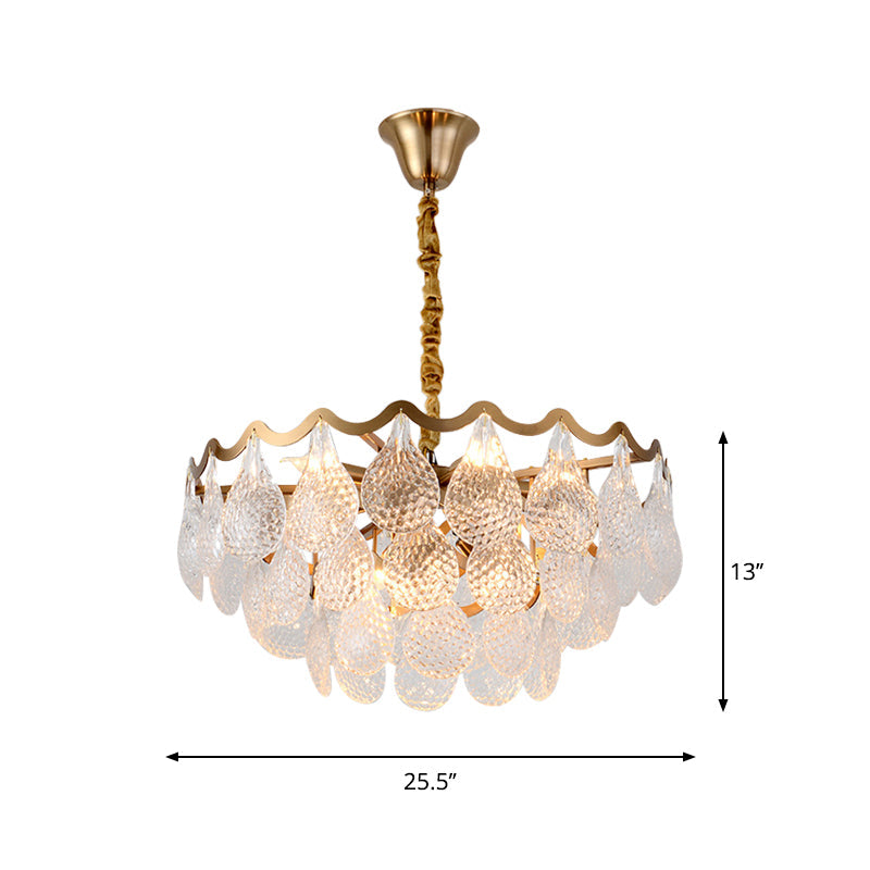 Tiered Bedroom Chandelier Lamp Postmodern Clear K9 Crystal 8 Bulbs Brass Suspension Light Clearhalo 'Ceiling Lights' 'Chandeliers' 'Modern Chandeliers' 'Modern' Lighting' 863419