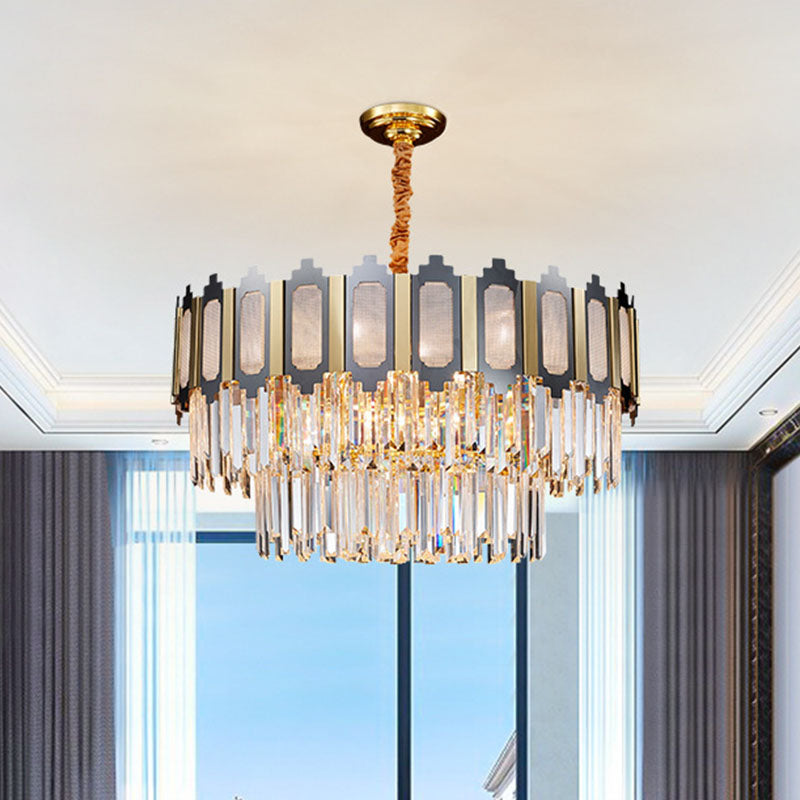 Tiered Bedroom Chandelier Lamp Modernism Clear Crystal 10 Heads Black and Gold Pendant Clearhalo 'Ceiling Lights' 'Chandeliers' 'Modern Chandeliers' 'Modern' Lighting' 863493