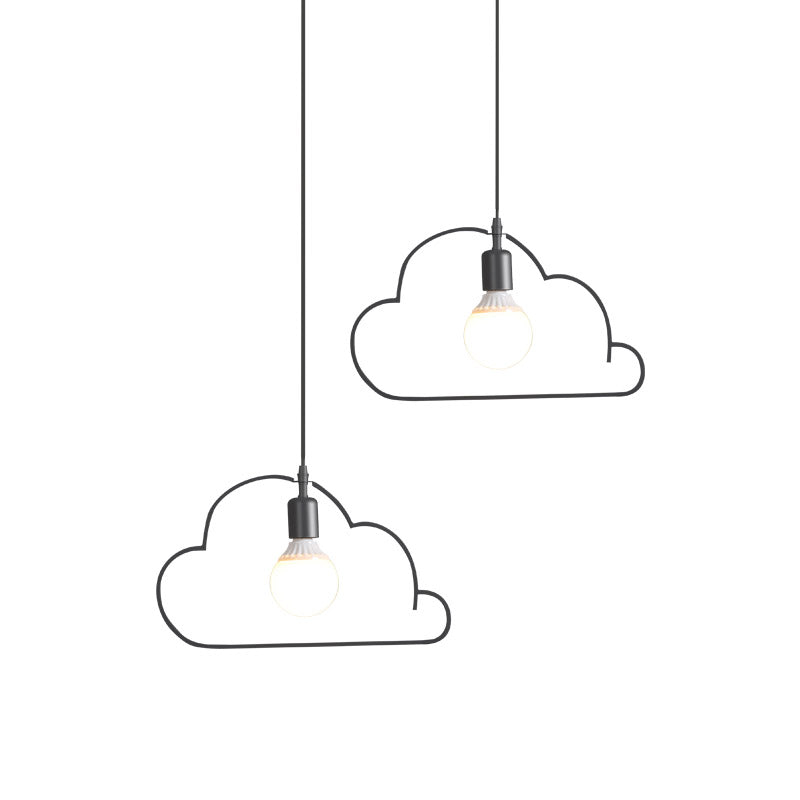 2-Bulb Kitchen Multi Light Pendant Nordic Black/White Pendulum Light with Cloud Iron Frame Clearhalo 'Ceiling Lights' 'Pendant Lights' 'Pendants' Lighting' 863637