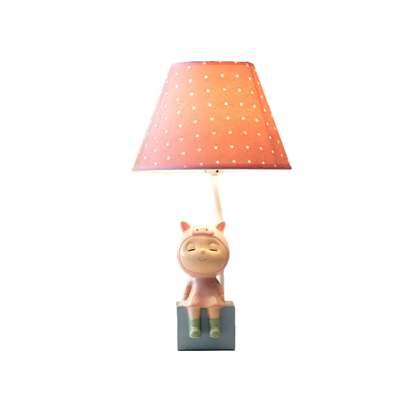 Spot Cone Shade Fabric Table Lamp Kids 1-Light White/Red Night Stand Light with Piggy/Rabbit Base Clearhalo 'Lamps' 'Table Lamps' Lighting' 863645