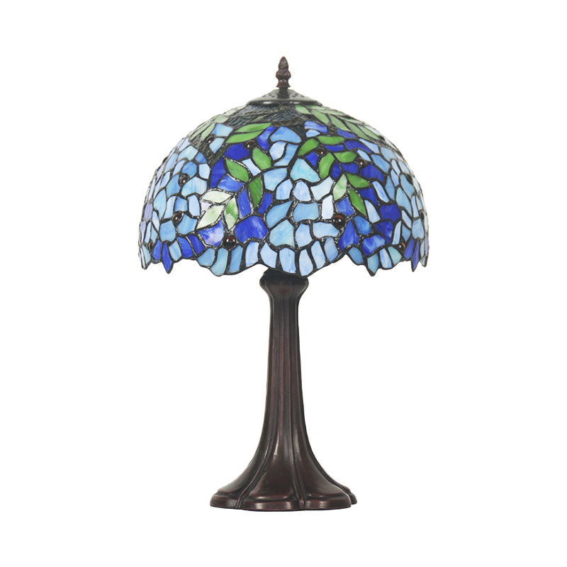 Mediterranean Leafy Pattern Table Lamp 1 Head Stained Glass Night Stand Light in Bronze Clearhalo 'Lamps' 'Table Lamps' Lighting' 863768