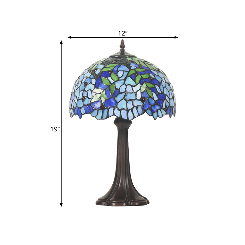 Mediterranean Leafy Pattern Table Lamp 1 Head Stained Glass Night Stand Light in Bronze Clearhalo 'Lamps' 'Table Lamps' Lighting' 863769