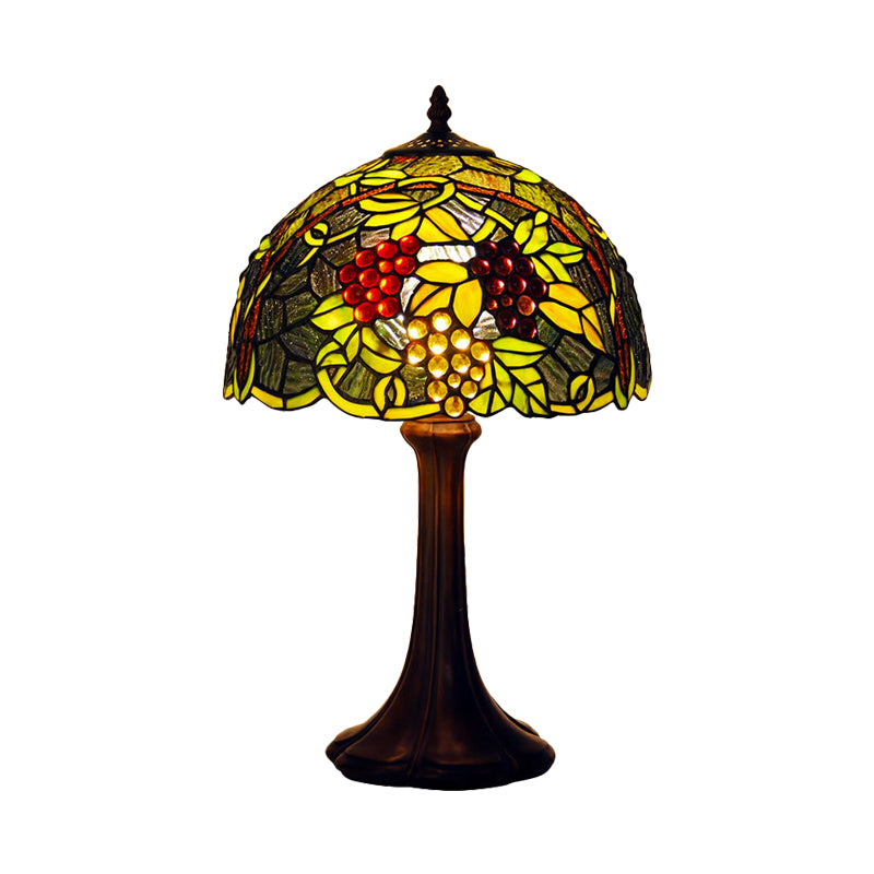 Green Stained Glass Grapevine Night Light Tiffany Single Bronze Finish Table Lighting Clearhalo 'Lamps' 'Table Lamps' Lighting' 863772