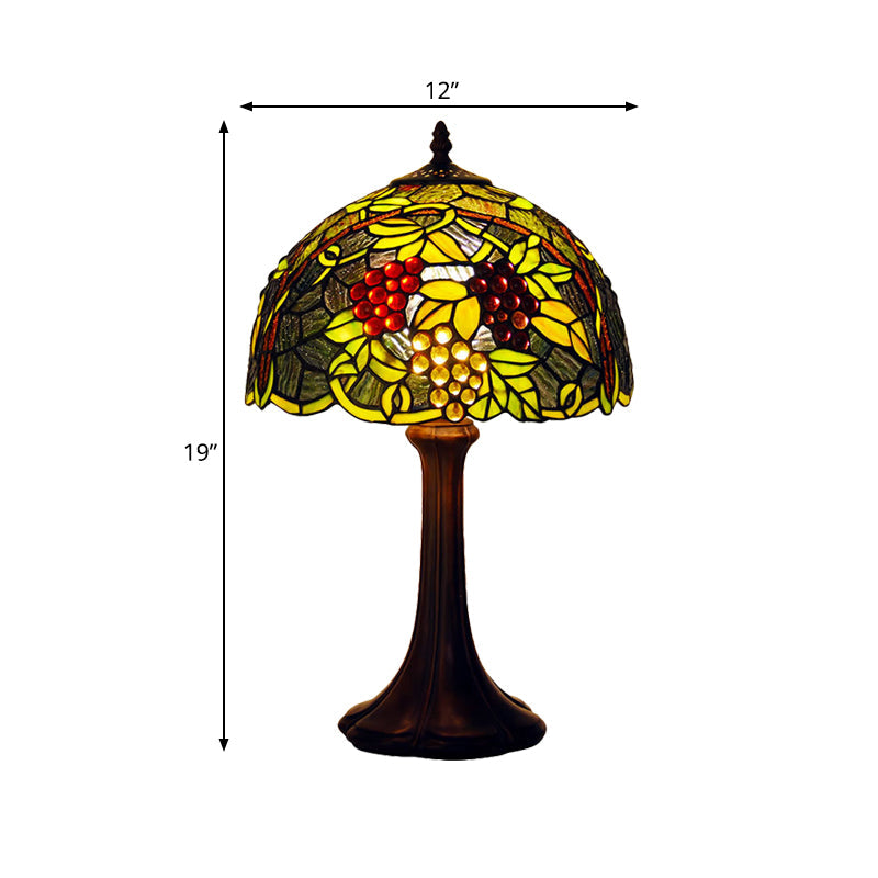 Green Stained Glass Grapevine Night Light Tiffany Single Bronze Finish Table Lighting Clearhalo 'Lamps' 'Table Lamps' Lighting' 863773