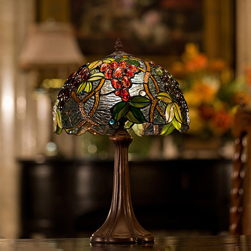 Coffee Half-Globe Table Lamp Tiffany Style 1-Light Stained Glass Nightstand Light with Fruit Pattern Clearhalo 'Lamps' 'Table Lamps' Lighting' 863775