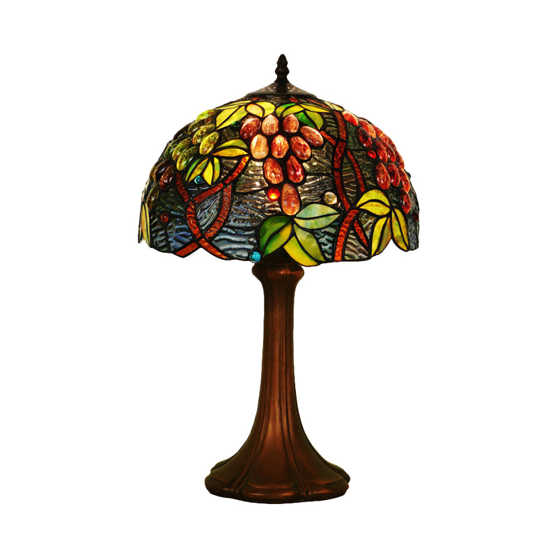 Coffee Half-Globe Table Lamp Tiffany Style 1-Light Stained Glass Nightstand Light with Fruit Pattern Clearhalo 'Lamps' 'Table Lamps' Lighting' 863776