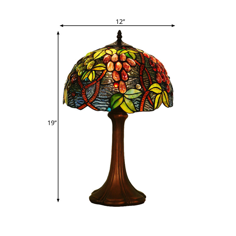 Coffee Half-Globe Table Lamp Tiffany Style 1-Light Stained Glass Nightstand Light with Fruit Pattern Clearhalo 'Lamps' 'Table Lamps' Lighting' 863777