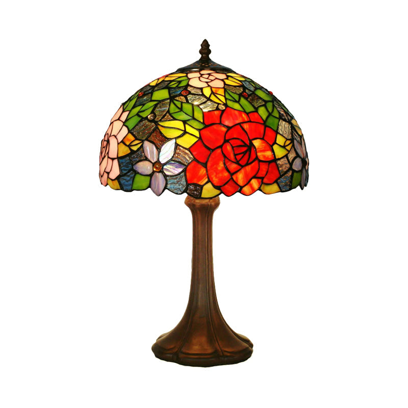 Hand-Cut Stained Glass Rose Table Light Victorian 1 Head Bronze Night Stand Lamp Clearhalo 'Lamps' 'Table Lamps' Lighting' 863779