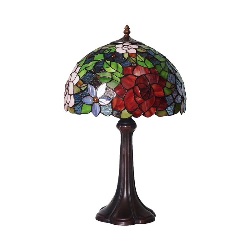 Hand-Cut Stained Glass Rose Table Light Victorian 1 Head Bronze Night Stand Lamp Clearhalo 'Lamps' 'Table Lamps' Lighting' 863780
