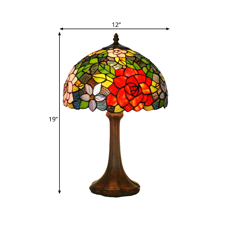 Hand-Cut Stained Glass Rose Table Light Victorian 1 Head Bronze Night Stand Lamp Clearhalo 'Lamps' 'Table Lamps' Lighting' 863781