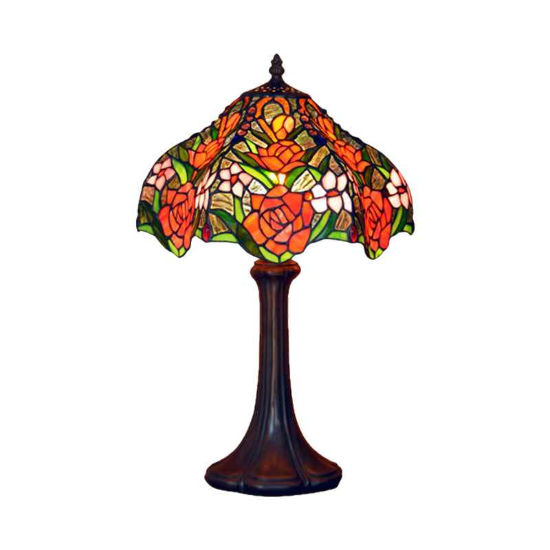 Ridged Shade Night Light Tiffany Stained Rose Patterned Glass Single Coffee Table Lamp Clearhalo 'Lamps' 'Table Lamps' Lighting' 863787