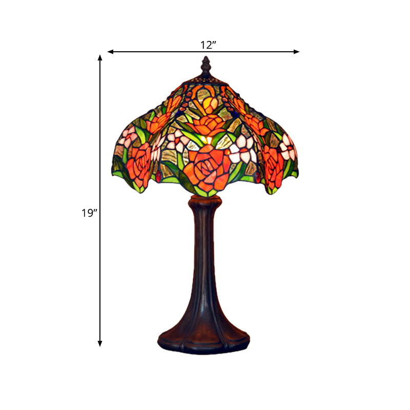 Ridged Shade Night Light Tiffany Stained Rose Patterned Glass Single Coffee Table Lamp Clearhalo 'Lamps' 'Table Lamps' Lighting' 863789