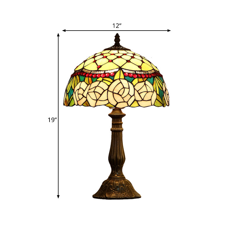 Single Living Room Nightstand Lamp Baroque Bronze Table Light with Beaded Roseborder Stained Glass Shade Clearhalo 'Lamps' 'Table Lamps' Lighting' 863793