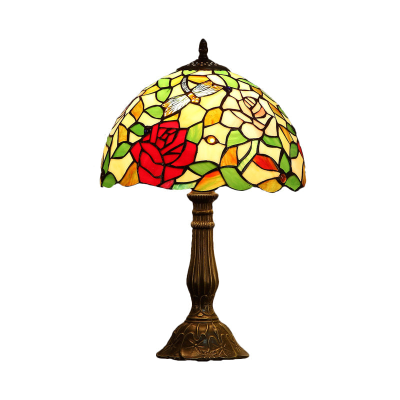 Tiffany Bowl Shade Table Light 1 Bulb Hand-Crafted Art Glass Nightstand Lamp with Rose Pattern in Bronze Clearhalo 'Lamps' 'Table Lamps' Lighting' 863800