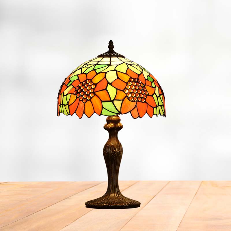 1-Light Sunflower Nightstand Light Tiffany Dark Brown Stained Art Glass Table Lamp Clearhalo 'Lamps' 'Table Lamps' Lighting' 863803