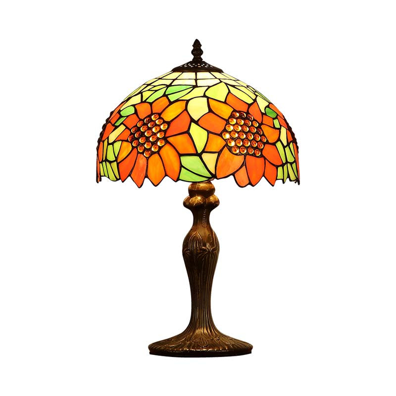 1-Light Sunflower Nightstand Light Tiffany Dark Brown Stained Art Glass Table Lamp Clearhalo 'Lamps' 'Table Lamps' Lighting' 863804