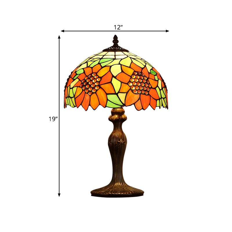 1-Light Sunflower Nightstand Light Tiffany Dark Brown Stained Art Glass Table Lamp Clearhalo 'Lamps' 'Table Lamps' Lighting' 863805