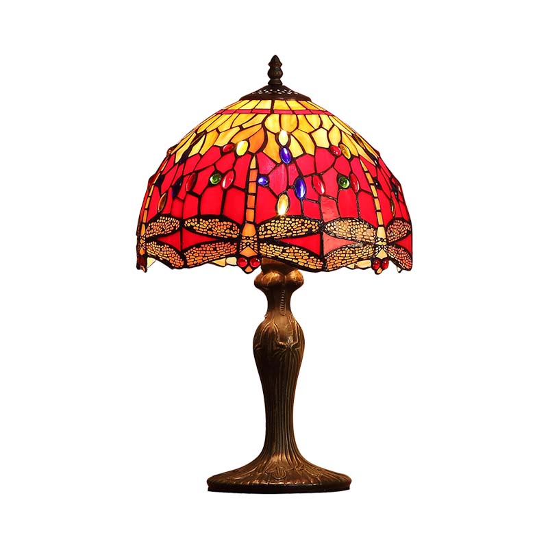Dragonfly Table Lighting 1-Light Stained Glass Tiffany Style Night Stand Lamp in Dark Brown Clearhalo 'Lamps' 'Table Lamps' Lighting' 863808