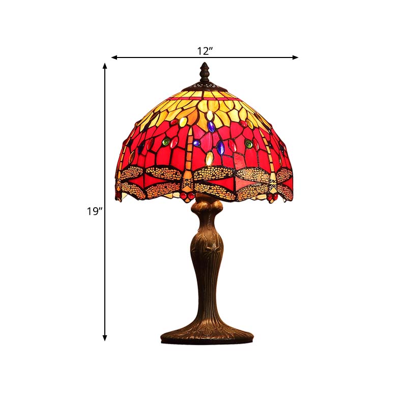 Dragonfly Table Lighting 1-Light Stained Glass Tiffany Style Night Stand Lamp in Dark Brown Clearhalo 'Lamps' 'Table Lamps' Lighting' 863809