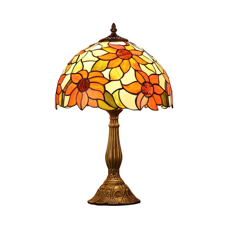 Bronze Finish 1 Bulb Night Lamp Tiffany Sunflowers Hand-Cut Stained Glass Table Light Clearhalo 'Lamps' 'Table Lamps' Lighting' 863812