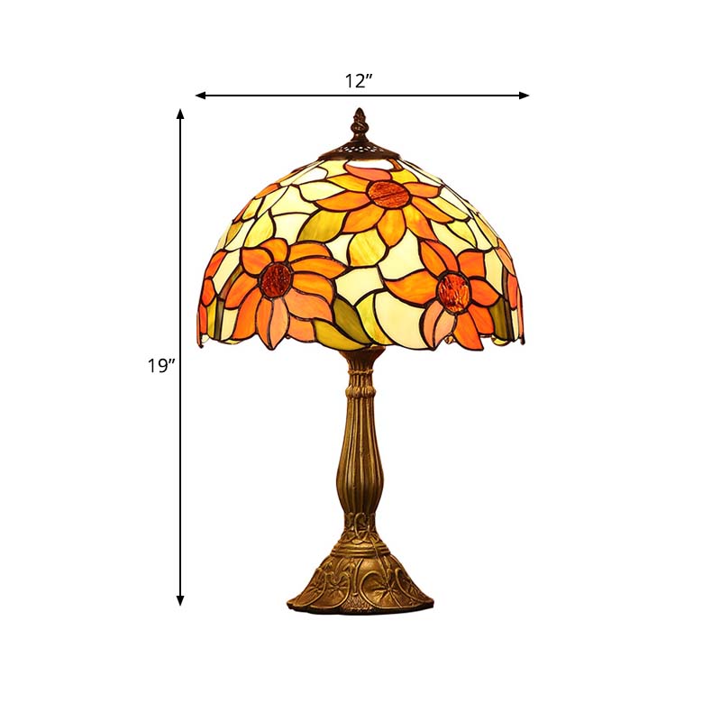 Bronze Finish 1 Bulb Night Lamp Tiffany Sunflowers Hand-Cut Stained Glass Table Light Clearhalo 'Lamps' 'Table Lamps' Lighting' 863813
