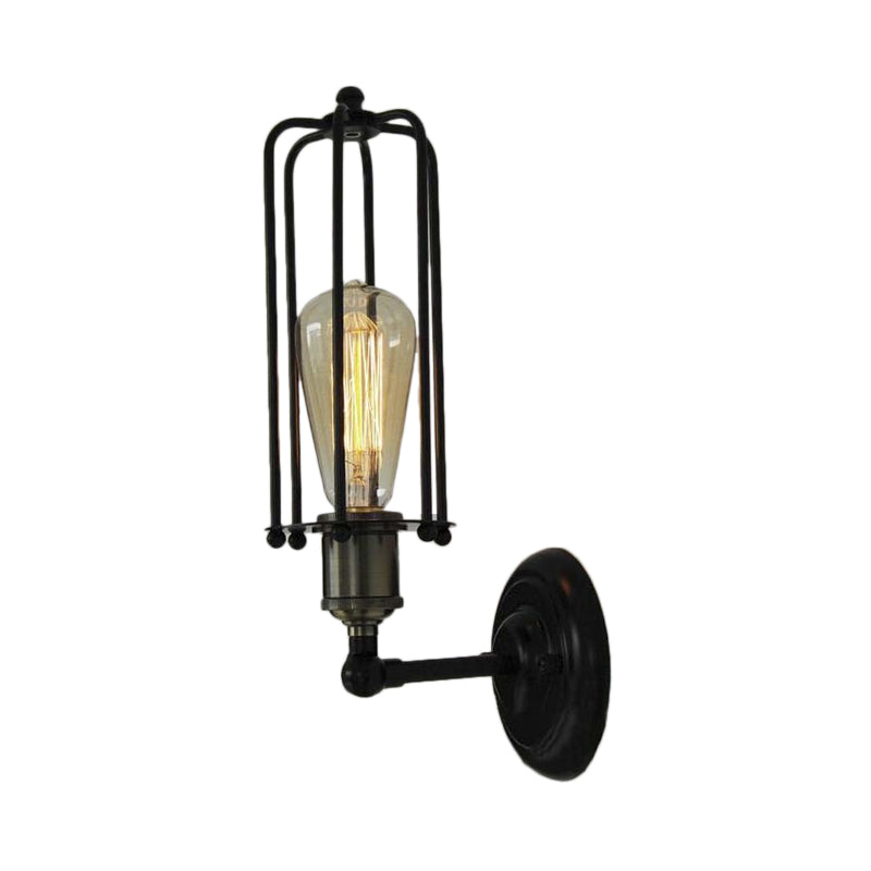 1 Head Wall Lamp Vintage Industrial Tubed Cage Shade Metal Mini Wall Light Fixture in Black for Corridor Clearhalo 'Art deco wall lights' 'Cast Iron' 'Glass' 'Industrial wall lights' 'Industrial' 'Middle century wall lights' 'Modern' 'Rustic wall lights' 'Tiffany' 'Traditional wall lights' 'Wall Lamps & Sconces' 'Wall Lights' Lighting' 86942