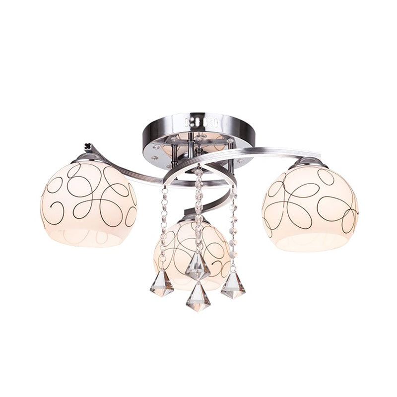 Global Living Room Semi Flush Minimalist Opal Glass 3/5 Lights Chrome Ceiling Flush with Crystal Drop Clearhalo 'Ceiling Lights' 'Close To Ceiling Lights' 'Close to ceiling' 'Semi-flushmount' Lighting' 874677