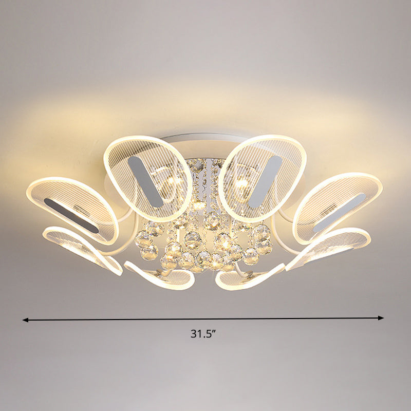 Minimalist Oval Semi Flush Light Clear Crystal Ball LED Flush Mount Lighting Fixture for Bedroom, 25.5