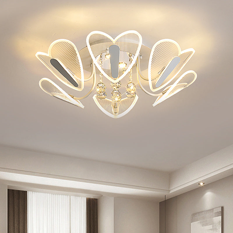 LED Semi Flush Mount Light Contemporary Heart Clear Crystal Ball Flushmount Lighting, 25.5