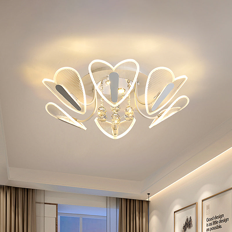 LED Semi Flush Mount Light Contemporary Heart Clear Crystal Ball Flushmount Lighting, 25.5