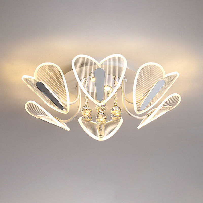 LED Semi Flush Mount Light Contemporary Heart Clear Crystal Ball Flushmount Lighting, 25.5