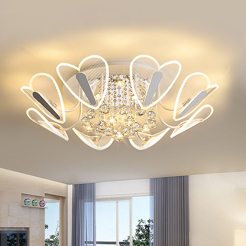 LED Semi Flush Mount Light Contemporary Heart Clear Crystal Ball Flushmount Lighting, 25.5