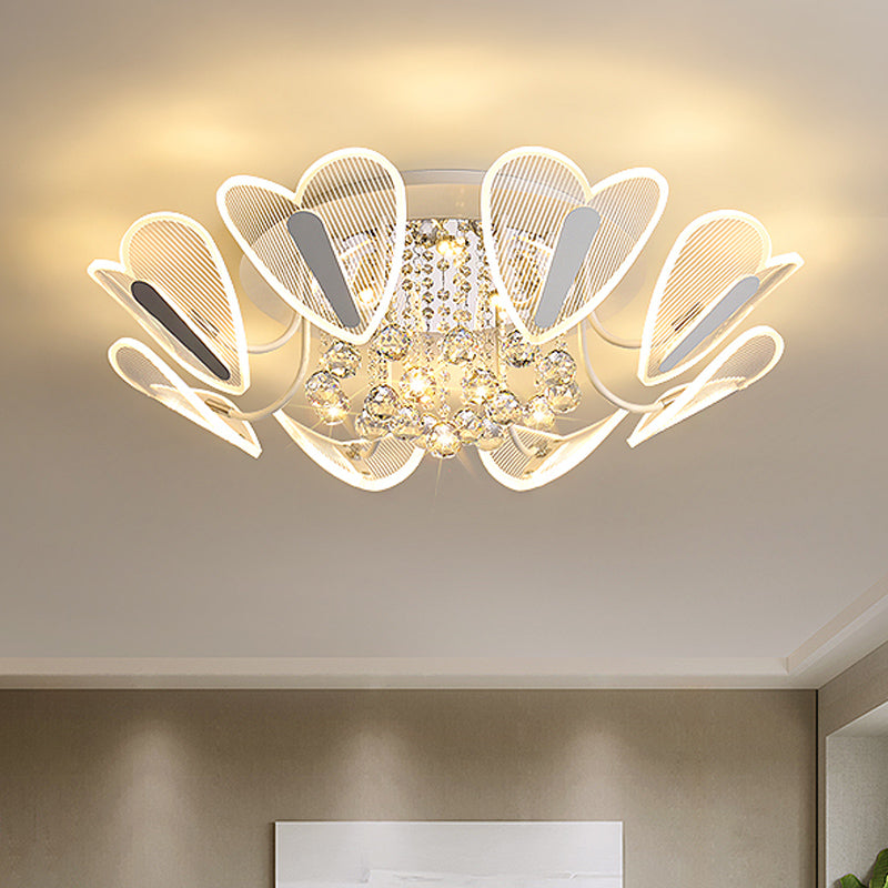 LED Semi Flush Mount Light Contemporary Heart Clear Crystal Ball Flushmount Lighting, 25.5