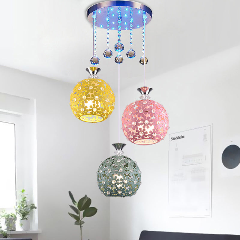 Crystal Ball Chrome Cluster Pendant Globe 3-Bulb Contemporary Hanging Light with Round/Linear Canopy Chrome Round Clearhalo 'Ceiling Lights' 'Modern Pendants' 'Modern' 'Pendant Lights' 'Pendants' Lighting' 874889