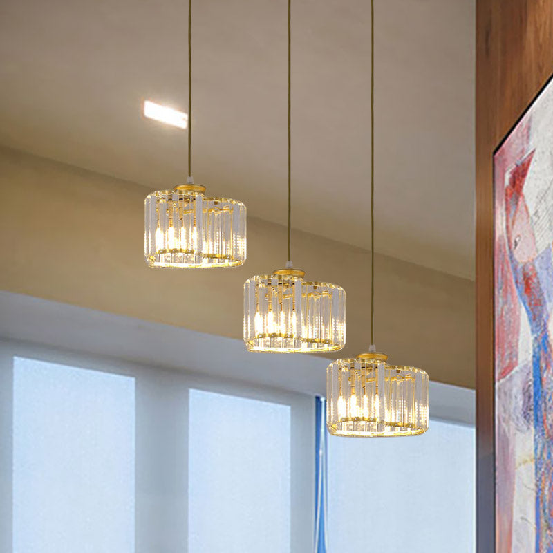 Modernism Heart Cluster Pendant 3 Heads Clear Crystal Block Suspension Lighting in Gold for Restaurant Clearhalo 'Ceiling Lights' 'Modern Pendants' 'Modern' 'Pendant Lights' 'Pendants' Lighting' 875155