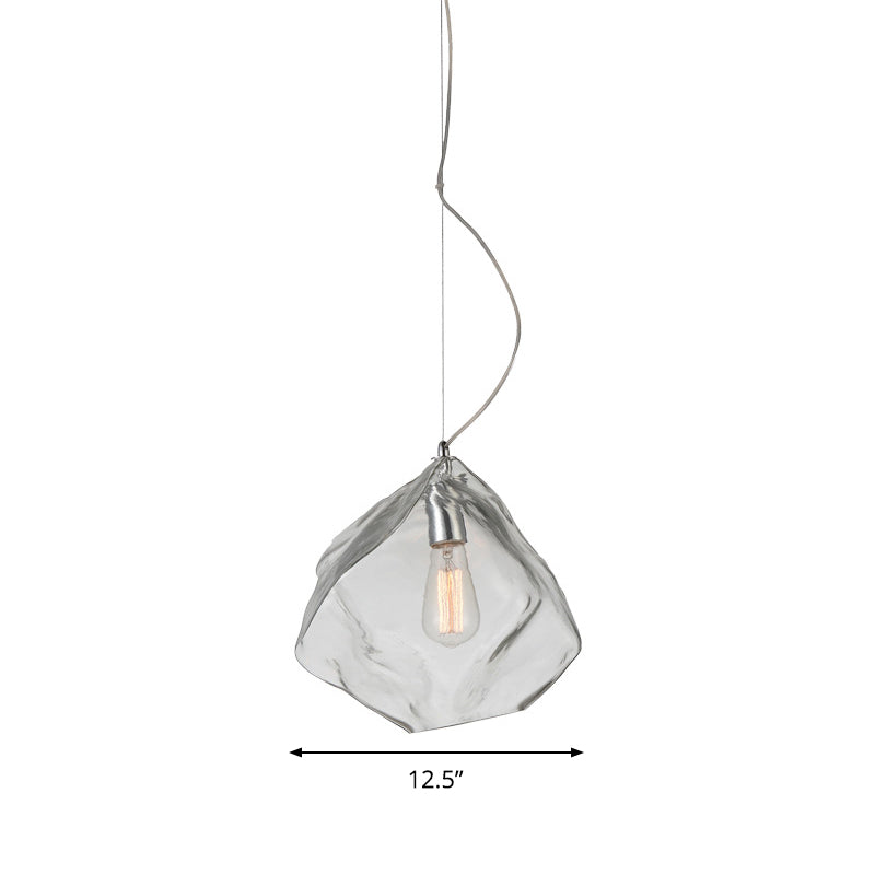 Modernist Stone Shape Suspension Light Clear Glass 1 Head Living Room Ceiling Hang Fixture Clearhalo 'Ceiling Lights' 'Glass shade' 'Glass' 'Modern Pendants' 'Modern' 'Pendant Lights' 'Pendants' Lighting' 875218