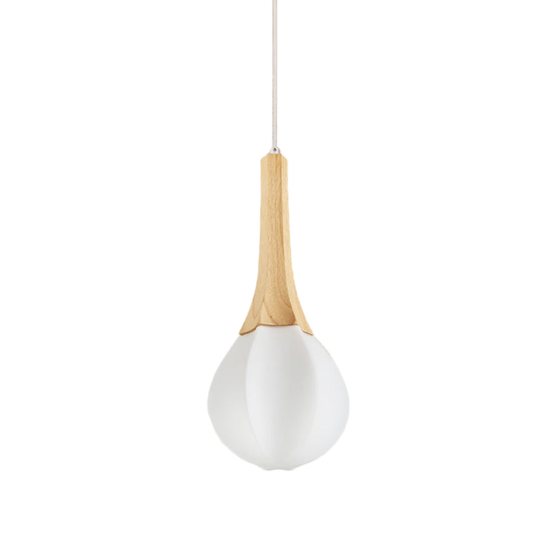 Milk White Glass Prismatic Teardrop Pendant Minimalist 1 Light Wood Ceiling Suspension Lamp White Clearhalo 'Ceiling Lights' 'Glass shade' 'Glass' 'Modern Pendants' 'Modern' 'Pendant Lights' 'Pendants' Lighting' 875240