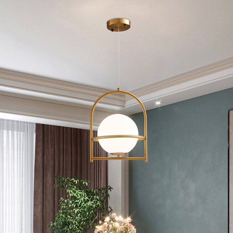 Modern Ball Suspension Light with Birdcage Design Opal Glass 1 Bulb 9