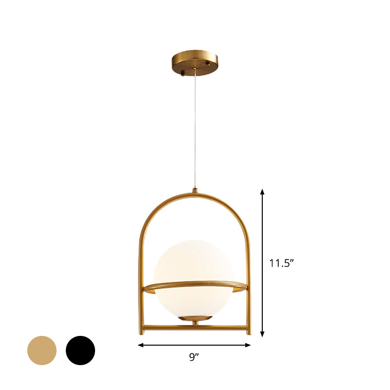 Modern Ball Suspension Light with Birdcage Design Opal Glass 1 Bulb 9