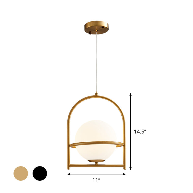 Modern Ball Suspension Light with Birdcage Design Opal Glass 1 Bulb 9